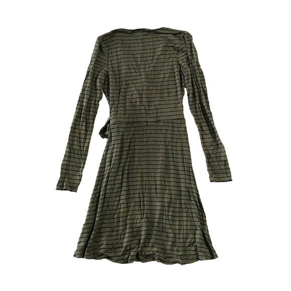 Express Dress Womens Size S Green Black V-Neck Long Sleeve Striped Wrap Style - Picture 7 of 8